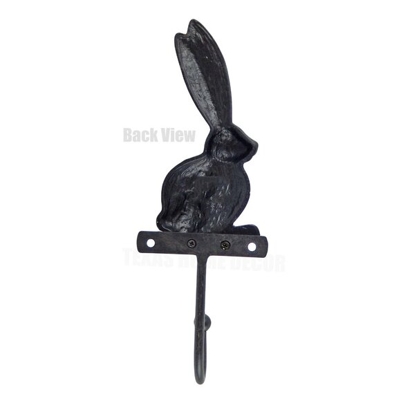 Bunny Rabbit Wall Hook Key Towel Coat Hanger Rustic Brown Wrought Iron - Picture 3 of 4